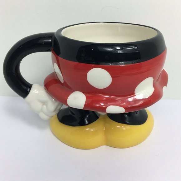 Disney Parks 3D Minnie Mouse Coffee Mug Cup Figural Polka Dot Skirt Legs Feet - Picture 2 of 12